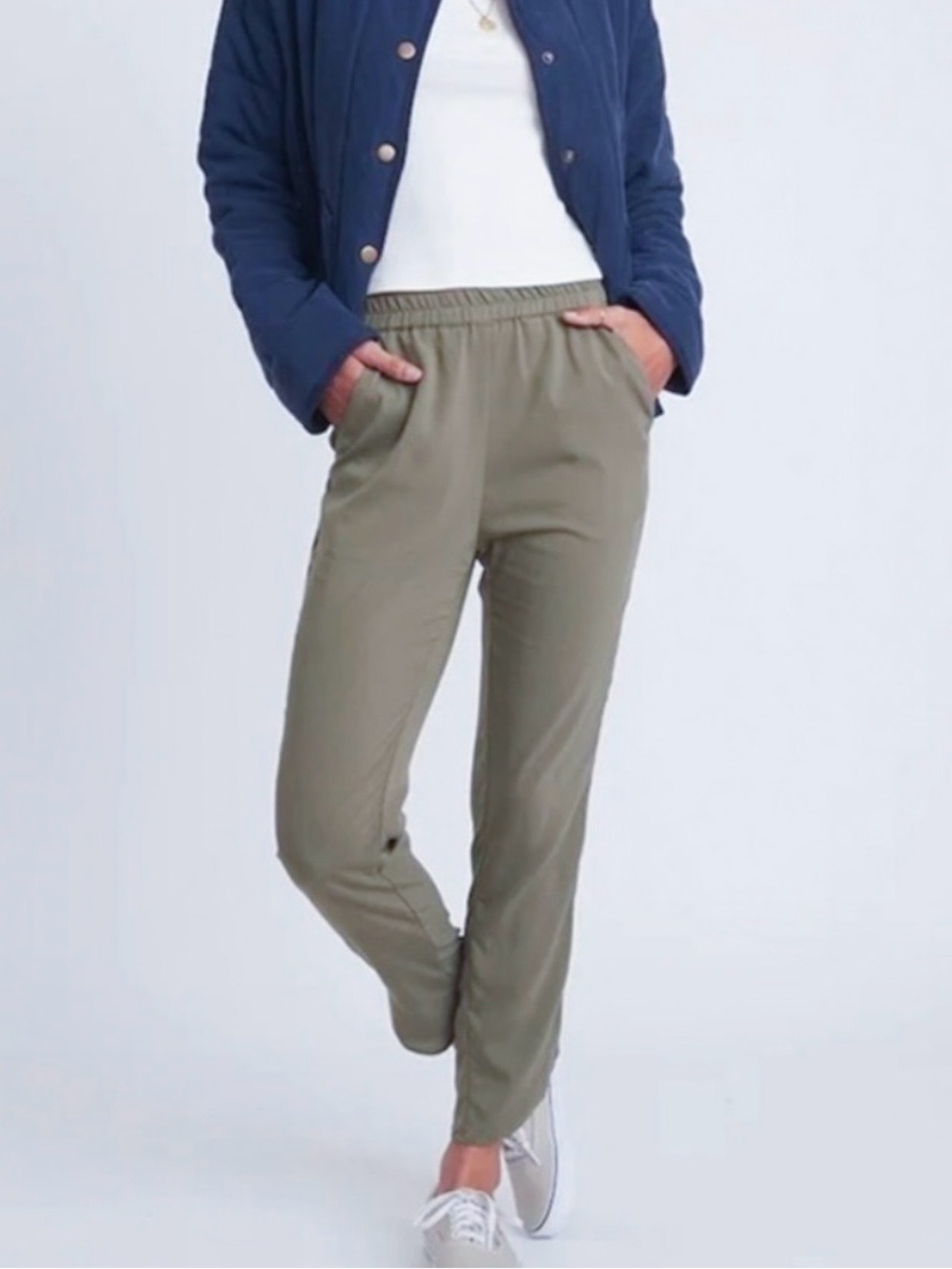 Marine Layer Re-Spun Allison Dolphin Hem Pants Modal Stretch Green Small